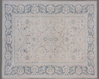 Vintage Turkish Rug 8x12: Handwoven Wool Area Rug, Botanical Design