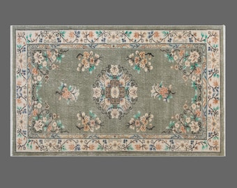 Vintage Turkish Oushak Rug | Handwoven Wool Area Rug, 4.1 x 7.5 ft