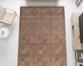 Vintage Anatolian Rug 5'7" x 8'2" (170x250 cm), 60+ Years Old Turkish Oushak Rug, Handmade Antique Rug, Boho Area Rug