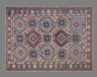 100+ Year Old Caucasian Soumak Rug | Handwoven Wool Kilim 7.4 x 10.4 ft