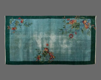 Whispers of Emerald Garden, Vintage Turkish Rug, 3 x 7 ft Rug, Vintage Rug