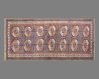 Vintage Turkmen Runner Rug, 3.1 x 7.2 ft Handmade Wool Rug, Traditional Tribal Hallway Rug