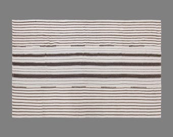 Vintage Turkish Minimal Kilim Rug, 4.9 x 8 Feet Rug, Handwoven Wool Kilim, Neutral Striped Rug