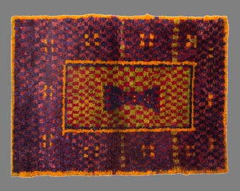 Vintage Konya Karapınar Tulu Rug, 113x150 cm (3.7x4.9 ft), Handmade Wool Flokati, 60+ Years, One of a Kind