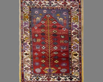 Vintage Turkish Prayer Rug, 3.7x5 ft, 112x152 cm, Handmade Anatolian Wool Rug