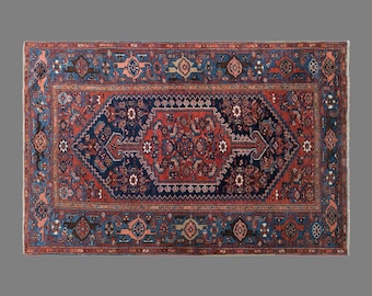 Vintage Turkish Rug, 4.4 x 6.3 ft Handmade Wool Rug, Anatolian Geometric Area Rug