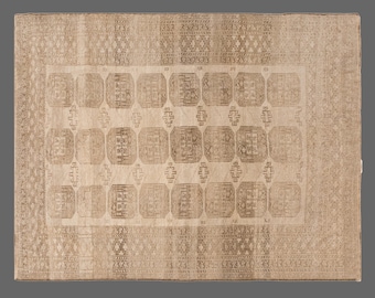 Hand-Spun Wool Turkish Oushak Rug, 60+ Years Old – Vintage Bohemian & Traditional Caucasian Motif – 230x305 cm / 7.5x10 ft – Artisan Crafted