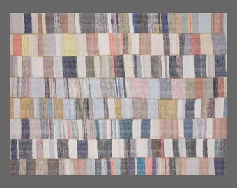 Handwoven Turkish Kilim Rug – 310x410 cm / 10.2x13.5 ft, 60+ YO Organic Cotton Flatweave, Minimalist Neutral Design, Large Vintage Boho Rug
