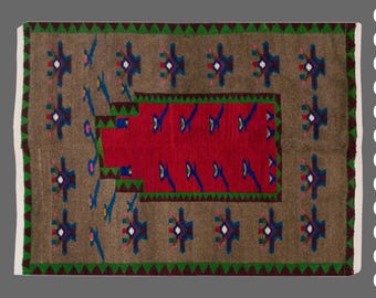 Tulu Rug, 3'7" x 4'3" feet / 108 x 130 cm,Vinage Wool Tulu Rug, Vintage Handmade Rug,Turkish Rug,Decorative Rug