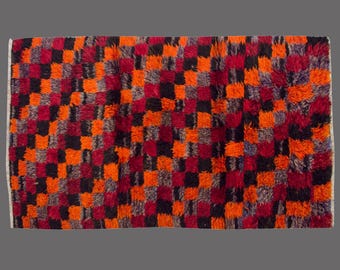 Shaggy Vintage Turkish Tulu Rug: Bohemian Wool Beni Ourain Style (4x8 ft.)