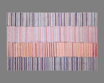 Pastel Harmony, Vintage Turkish Kilim Rug, 7.2 x 15 ft Rug, Minimal Kilim Rug