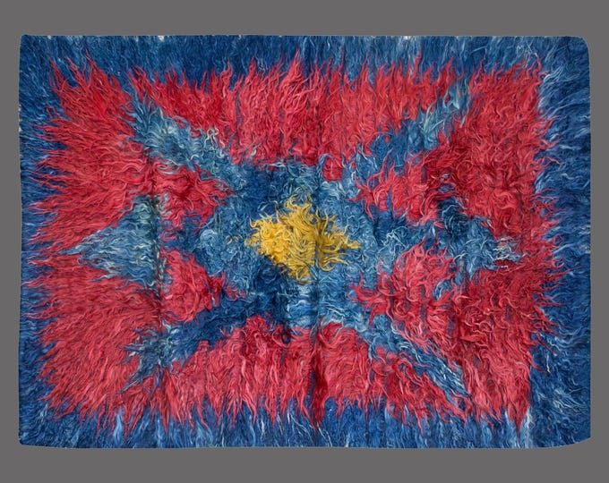 Featured listing image: Shaggy Turkish Tulu Rug: Bohemian Wool Beni Ourain, Vintage Handmade