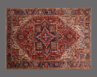 252 x 325 cm 8.3 x 10.8 ft Rug, Vintage Turkish Wool Rug, Handwoven Anatolian Carpet, 60 Years Old Oversized Medallion Rug