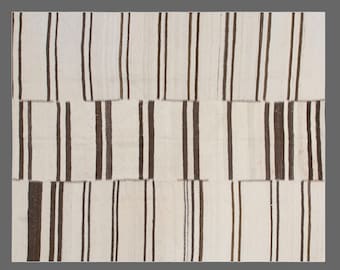 Authentic Minimalist Vintage Kilim Rug 185×230 cm (6.1×7.5 ft) | Turkish 60+ Year Old Area Rug