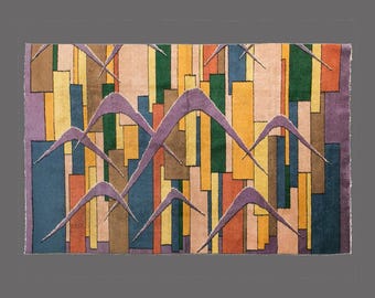 Modern Echoes of Oushak, Vintage Turkish Rug, 4 x 8 ft Rug, Color Block Art Rug