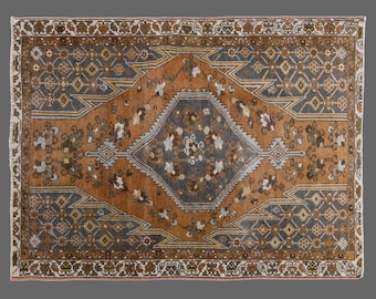 122x172 cm Vintage Oushak Rug – 60+ yrs Old Handmade Wool Area Rug – Bohemian & Caucasian Decorative Rug