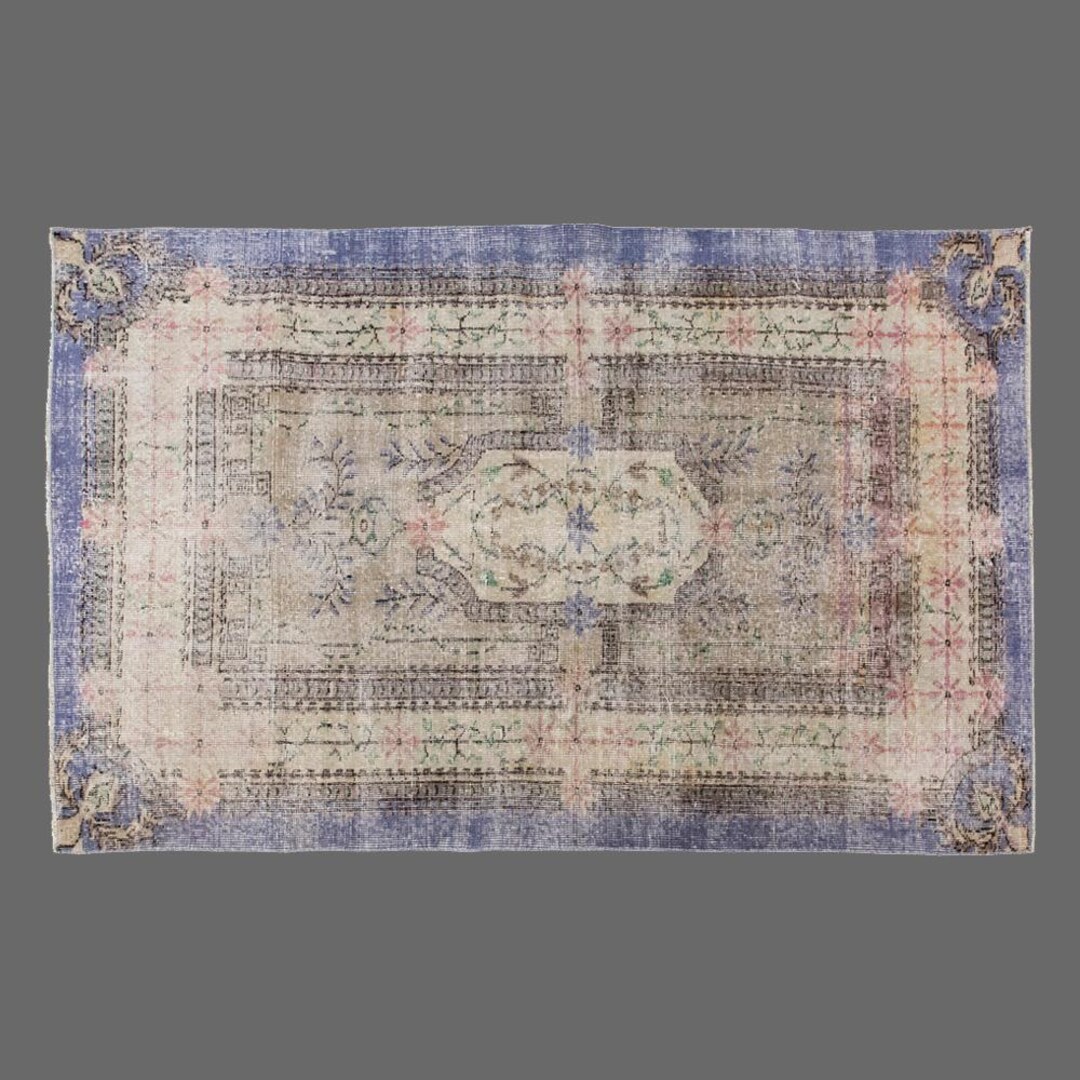 スカイブルー✳︎53×108✳︎額縁Design アイボリー　トルコヴィンテージラグ ヴィンテージトルコラグ：トワイライトブルーム、イスパルタウール