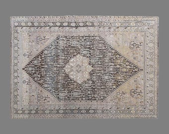 Vintage Turkish Rug, 5.3 x 6.7 ft Rug, Handmade Wool Area Rug, Muted Geometric Anatolian Rug