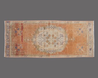 Terracotta Melody of the West, Vintage Turkish Rug, 2 x 6 ft Rug, Vintage Rug