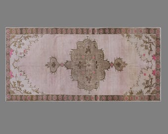 Antique Oriental Rug 186x385 cm (6'1" x 12'7"), Vintage Turkish Oushak, Handmade Wool, 60+ Years Old