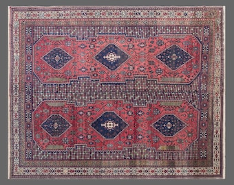 Large 60+ Yr Hand-Spun Wool Oushak Rug – Vintage Turkish Bohemian & Traditional Caucasian Motif – 265x340 cm / 8.7x11.2 ft – Artisan Crafted