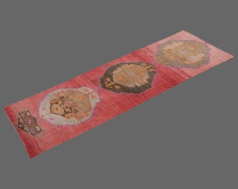 Hallway Runner "Rug 3.5" x 10.10" Vintage Ushak Runner Rug, Size: 104 x 330 cm,Pale Muted colors rug,Distressed Rug,Area Rug,Kitchen Rug