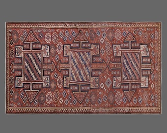 Hand-Spun Wool Oushak Rug – 197x320 cm / 6'5" x 10'6" – 100 Yr Vintage Turkish Bohemian & Caucasian Motifs