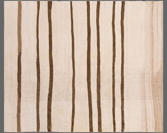 Minimalist Modern Turkish Kilim Rug 125x173 cm | 60+ Years Old Handwoven Striped Cotton Kilim 4'1" x 5'8" ft | Pale Colors, Washed & Ready