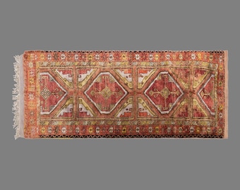 Vintage Konya Derbent Runner Rug, 4 x 11.6 ft Rug, Handmade Wool Turkish Rug, Geometric Anatolian Runner