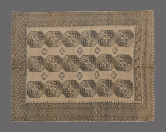 Vintage Turkish Oushak Rug: 7.3 x 10 ft, Hand Woven Wool