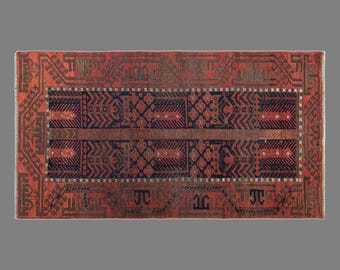Vintage Rug, 2.5 x 4.9 ft Handmade Wool Rug, Tribal Geometric Style Area Rug