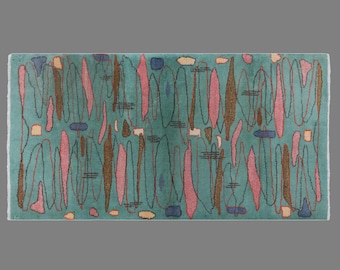 Vintage Oushak Rug 113x215 cm (3'8" x 7'1"), Turkish Handmade Wool, 60+ Years Old Antique Bohemian Rug