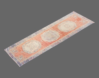 Vintage Oushak Runner Rug: 3x11 ft Turkish Wool Hallway Rug
