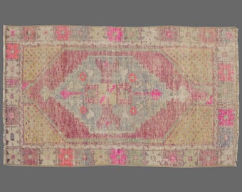 Blush Echoes of Anatolia, Vintage Turkish Rug, 2 x 4 ft Rug, Vintage Rug