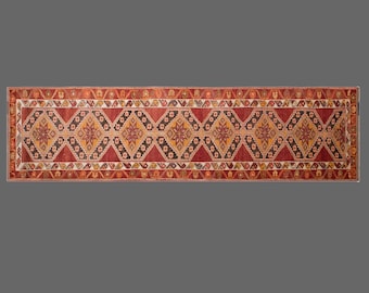 Large One-of-a-Kind Vintage  Kurdish Herki Runner 92x360 cm (3x11.8 ft) | 60+ Years Old