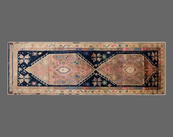 60+ Year Old One-of-a-Kind Kurdish Herki Runner Runner 93x285 cm / 3x9.4 ft | Vintage Hallway Rug