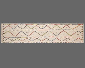 Minimalist Vintage Turkish  Runner – 1960s Handwoven Cotton, Neutral Stripes, Flatweave, Boho & Modern Hallway Accent, 80x430 cm/2.6x14.1 ft