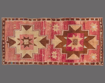 Vintage Turkish Rug 6x12: Handwoven Wool, Tribal Medallion Design