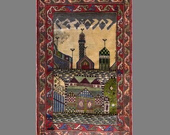 Vintage Turkish Prayer Rug, 3.6 x 4.8 ft, 110 x 147 cm, Handwoven Wool Rug