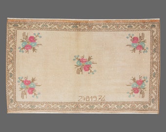 Vintage Rug", Area Rug, Turkish Rug, 2.2 x 3.5 feet, Oushak Rug, Antique Rug, Oriental Rug, Handmade Rug, Decorative Rug,Large Rug,Old Rug