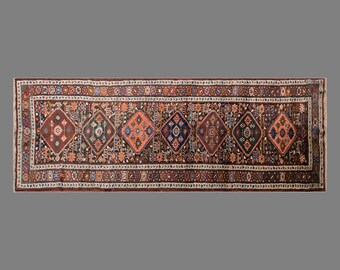 Vintage Caucasian Runner Rug – 60+ Year Old Handwoven Wool Tribal Carpet (99 x 365 cm)