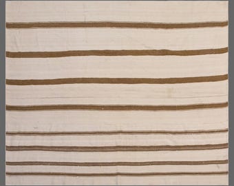 Minimalist Modern Turkish Kilim Rug 208x260 cm | 60+ Years Old Handwoven Striped Kilim 6'10" x 8'6" ft | Washed & Ready