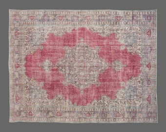 Turkish Rug, Vintage Rug, 7'9 x 11'8 feet, Oushak Rug, Antique Rug, Oriental Rug, Handmade Rug, Decorative Rug, Muted Rug, Old Rug,Area Rug