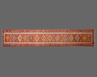 Antique  Kurdish Herki Runner 84x487 cm / 2.8x16 ft | One-of-a-Kind 60+ Year Old Rug