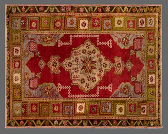 60+ Year-Old Turkish Oushak Rug – Handcrafted Wool on Wool, Naturally Dyed, Vintage Bohemian Style, Perfect for Living Room, 110x140 cm