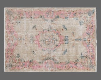 Vintage Turkish Oushak Rug | Handwoven Wool, 5.4 x 7.7 ft