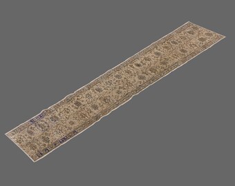 Hallway Runner "Rug 1.10" x 10.3" Vintage Ushak Runner Rug, Size: 55 x 312 cm,Pale Muted colors rug,Distressed Rug,Area Rug,Kitchen Rug