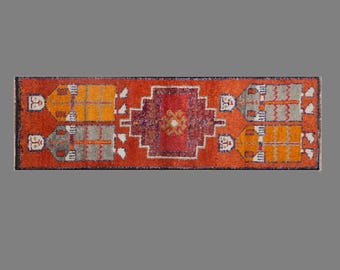 Vintage Turkish Oushak Runner 3x9 ft | 95 x 270 cm Handmade Wool Rug, Long Hallway Runner, 60+ Years Old, Muted Colors