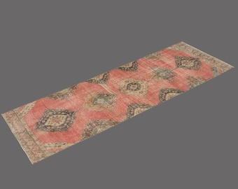Blush Medallions of Oushak, Vintage Turkish Runner Rug, 4 x 12 ft Rug, Vintage Runner Rug
