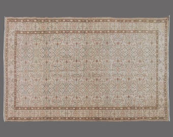 Vintage Turkish Oushak Rug: Apricot Blossom Floral, 5x9 ft